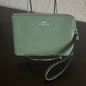Coach Sage Green Leather Wristlet Clutch